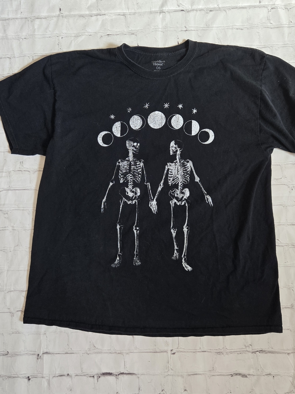 Golden Hour Cotton Skeleton Moon Phases Celestial Graphic Tee One Size Witchy